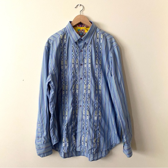 Robert Graham Button Down Embroidered Shirt Flip Cuff Abstract Art Size 2XL - Picture 2 of 13